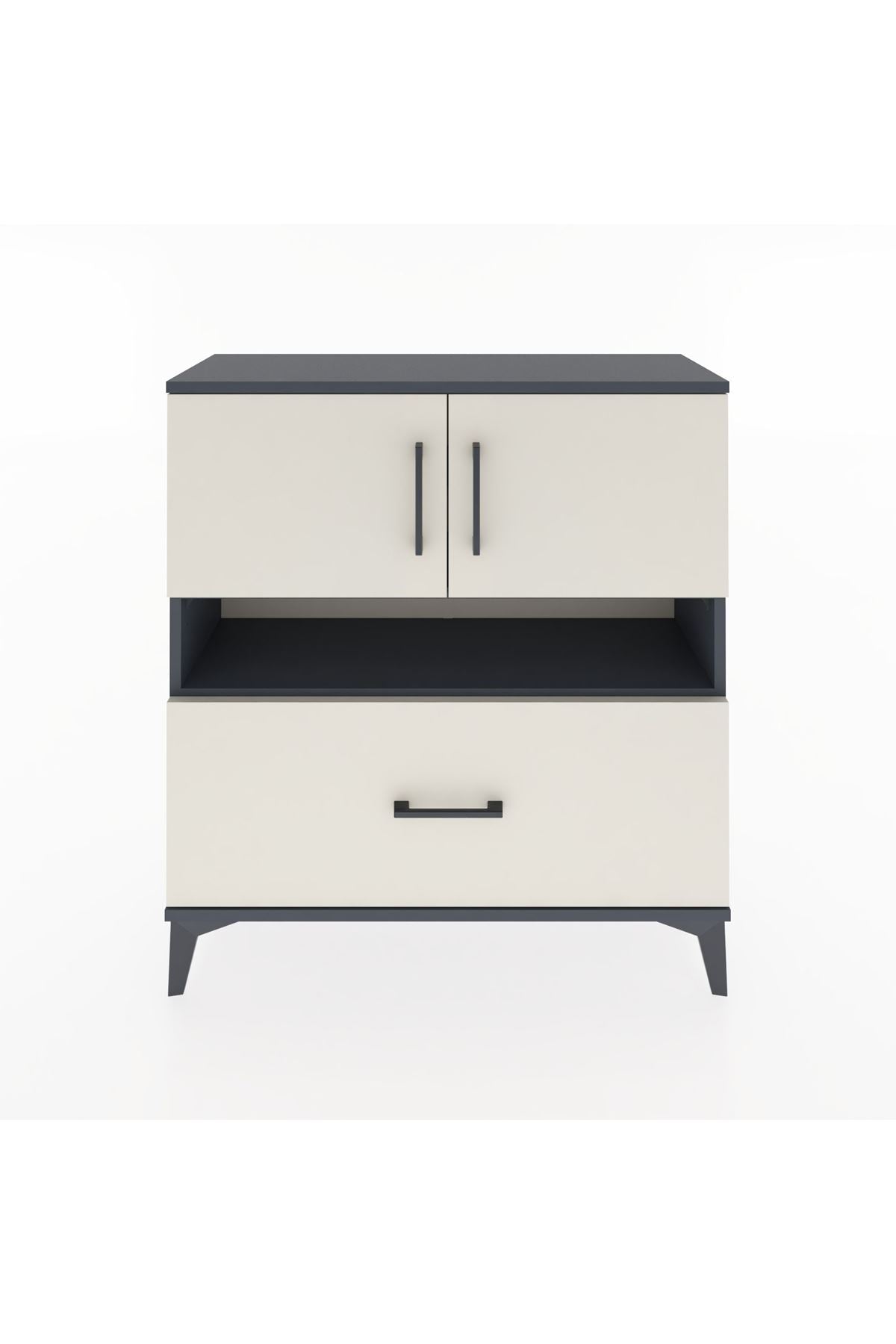Arges Şifonyer 3 Raflı Tek Çekmeceli 2 Kapaklı 88x30x96 Antrasit-Aytaşı