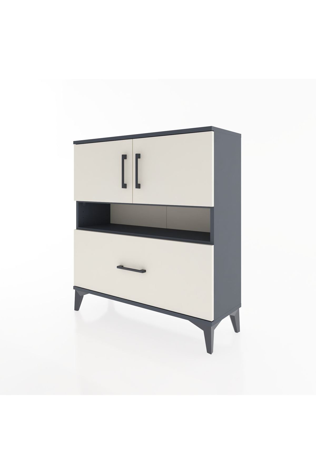 Arges Şifonyer 3 Raflı Tek Çekmeceli 2 Kapaklı 88x30x96 Antrasit-Aytaşı