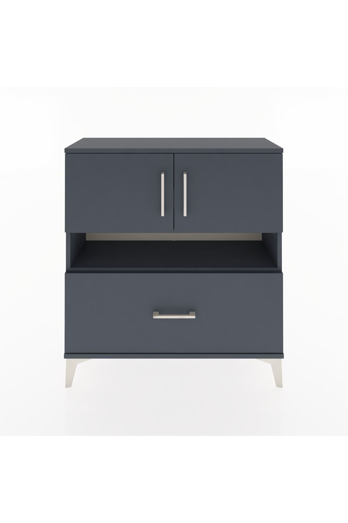 Arges Şifonyer 3 Raflı Tek Çekmeceli 2 Kapaklı 88x30x96 Antrasit-Antrasit