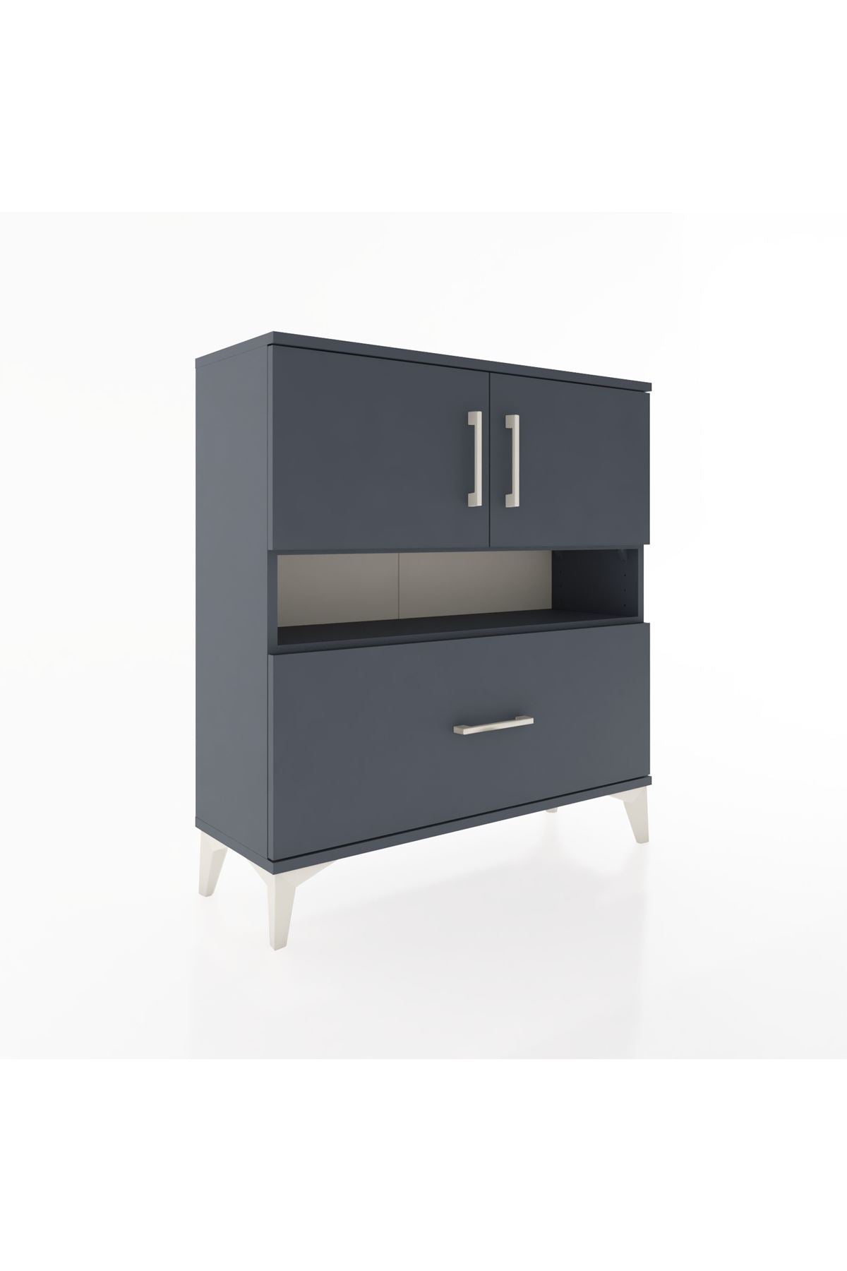 Arges Şifonyer 3 Raflı Tek Çekmeceli 2 Kapaklı 88x30x96 Antrasit-Antrasit