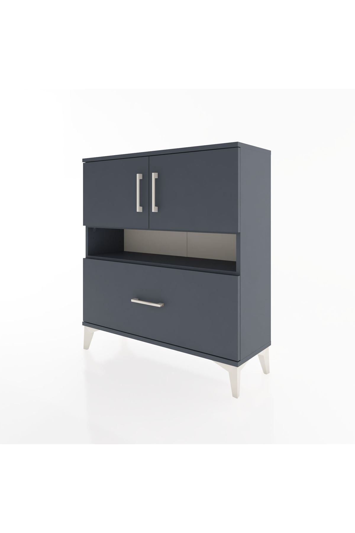 Arges Şifonyer 3 Raflı Tek Çekmeceli 2 Kapaklı 88x30x96 Antrasit-Antrasit