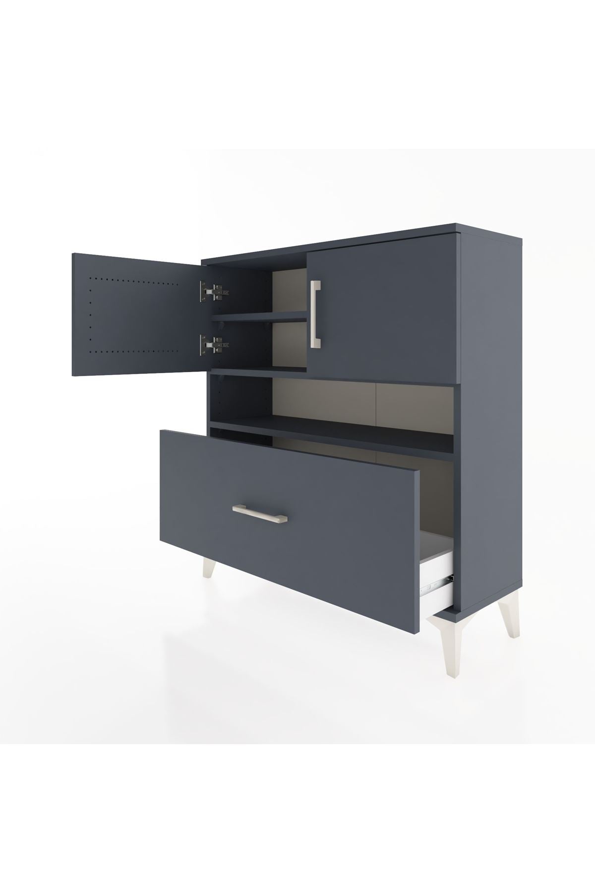 Arges Şifonyer 3 Raflı Tek Çekmeceli 2 Kapaklı 88x30x96 Antrasit-Antrasit