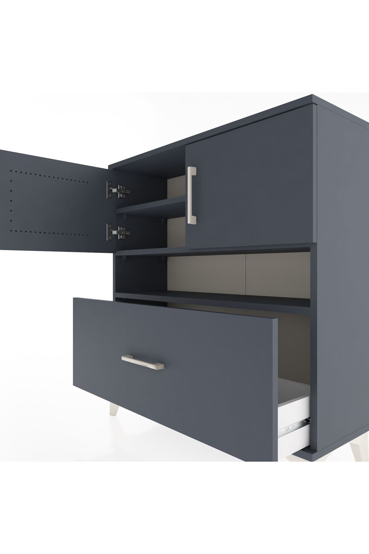 Arges Şifonyer 3 Raflı Tek Çekmeceli 2 Kapaklı 88x30x96 Antrasit-Antrasit