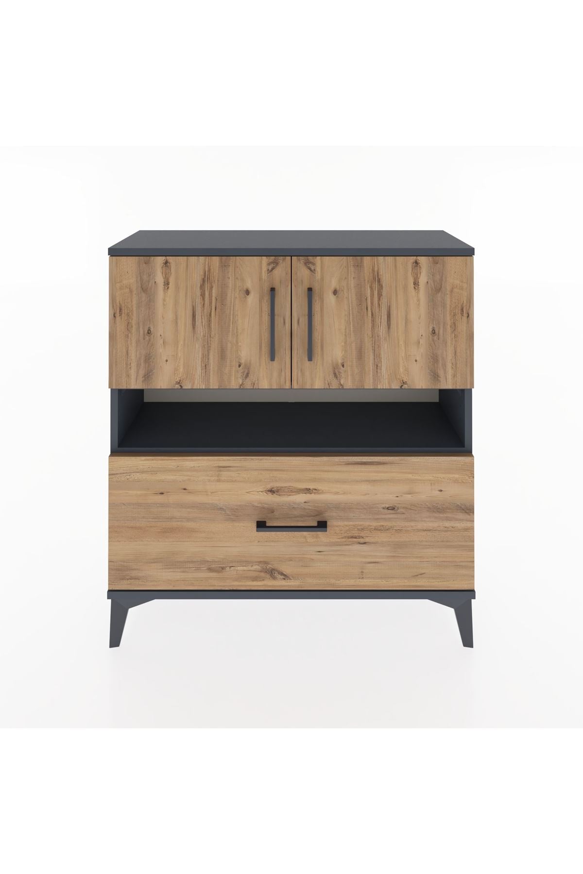 Arges Şifonyer 3 Raflı Tek Çekmeceli 2 Kapaklı 88x30x96 Antrasit-Çam