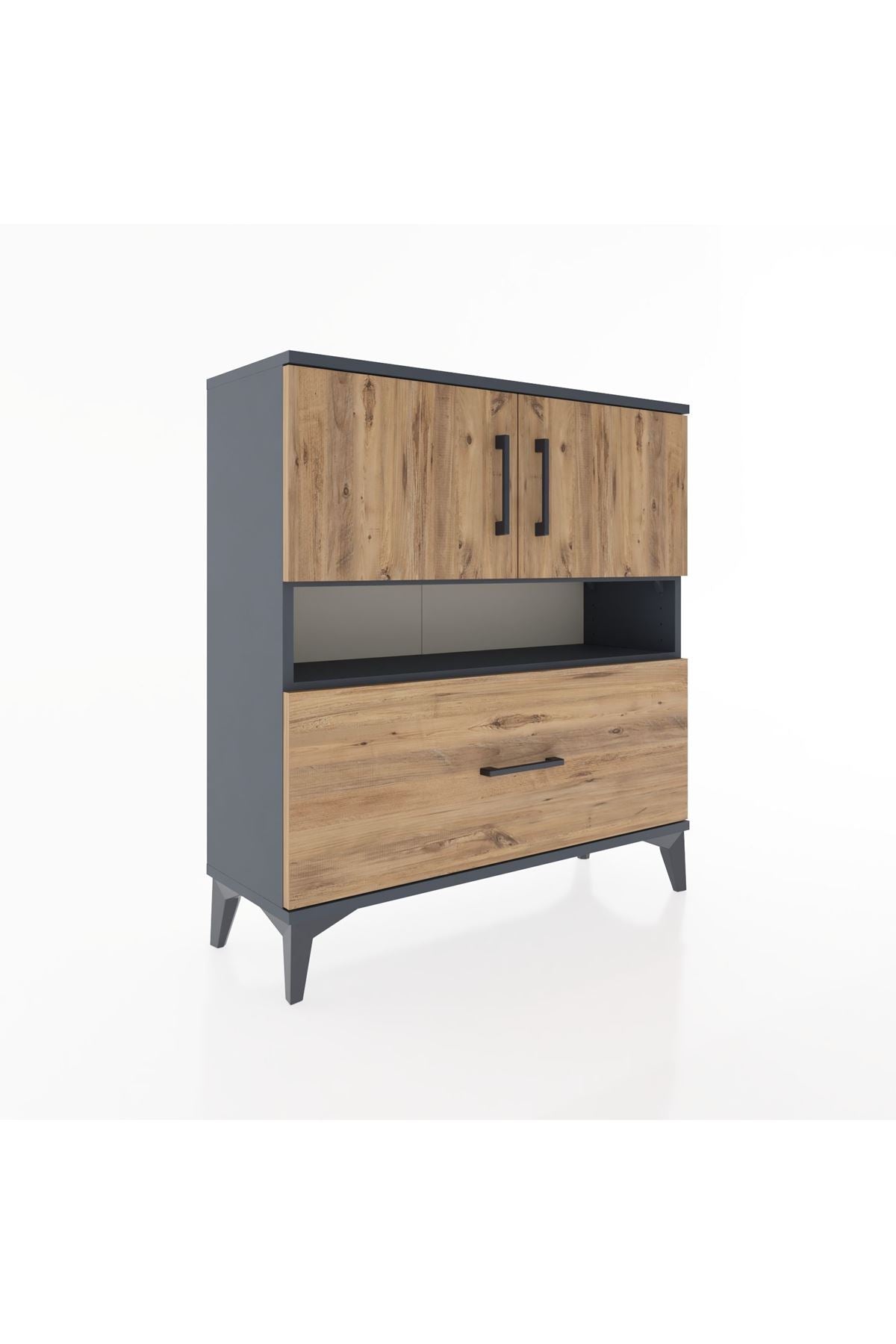 Arges Şifonyer 3 Raflı Tek Çekmeceli 2 Kapaklı 88x30x96 Antrasit-Çam