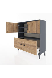 Arges Şifonyer 3 Raflı Tek Çekmeceli 2 Kapaklı 88x30x96 Antrasit-Çam