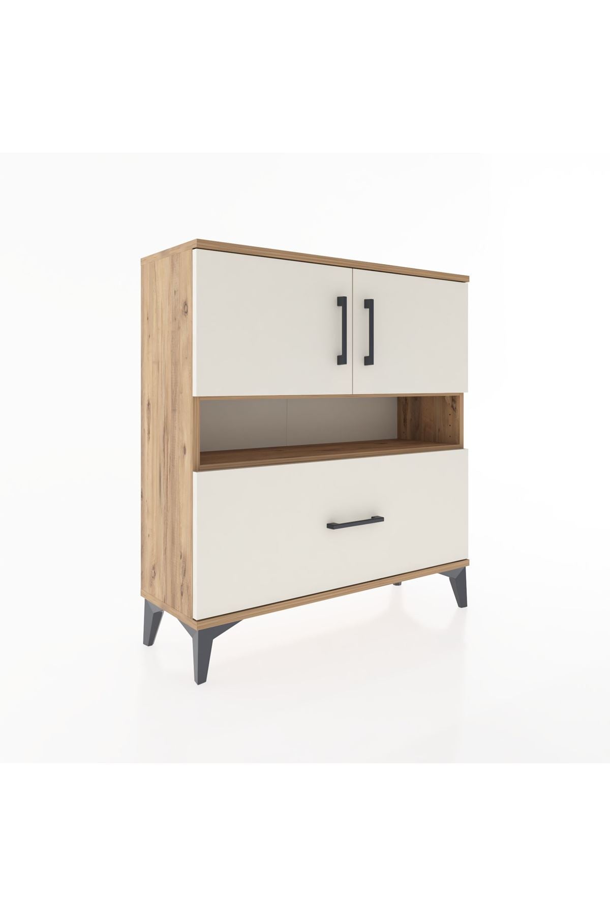 Arges Şifonyer 3 Raflı Tek Çekmeceli 2 Kapaklı 88x30x96 Çam-Aytaşı