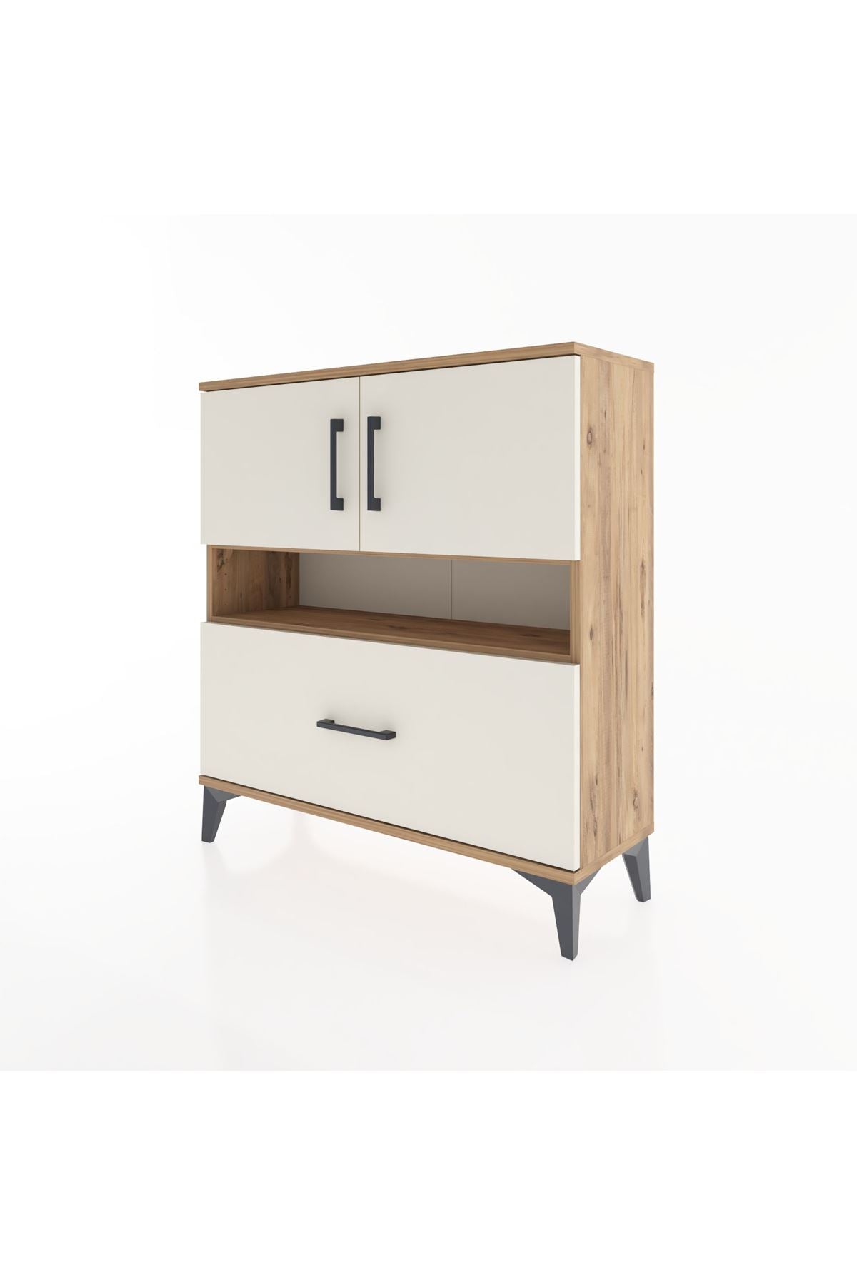 Arges Şifonyer 3 Raflı Tek Çekmeceli 2 Kapaklı 88x30x96 Çam-Aytaşı