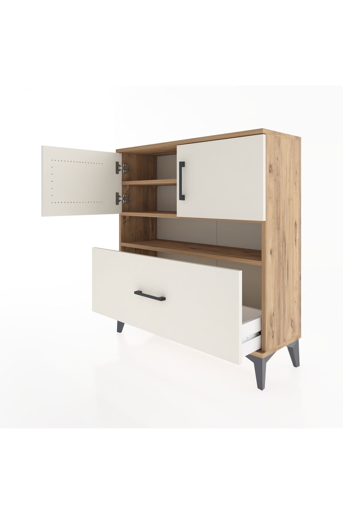 Arges Şifonyer 3 Raflı Tek Çekmeceli 2 Kapaklı 88x30x96 Çam-Aytaşı