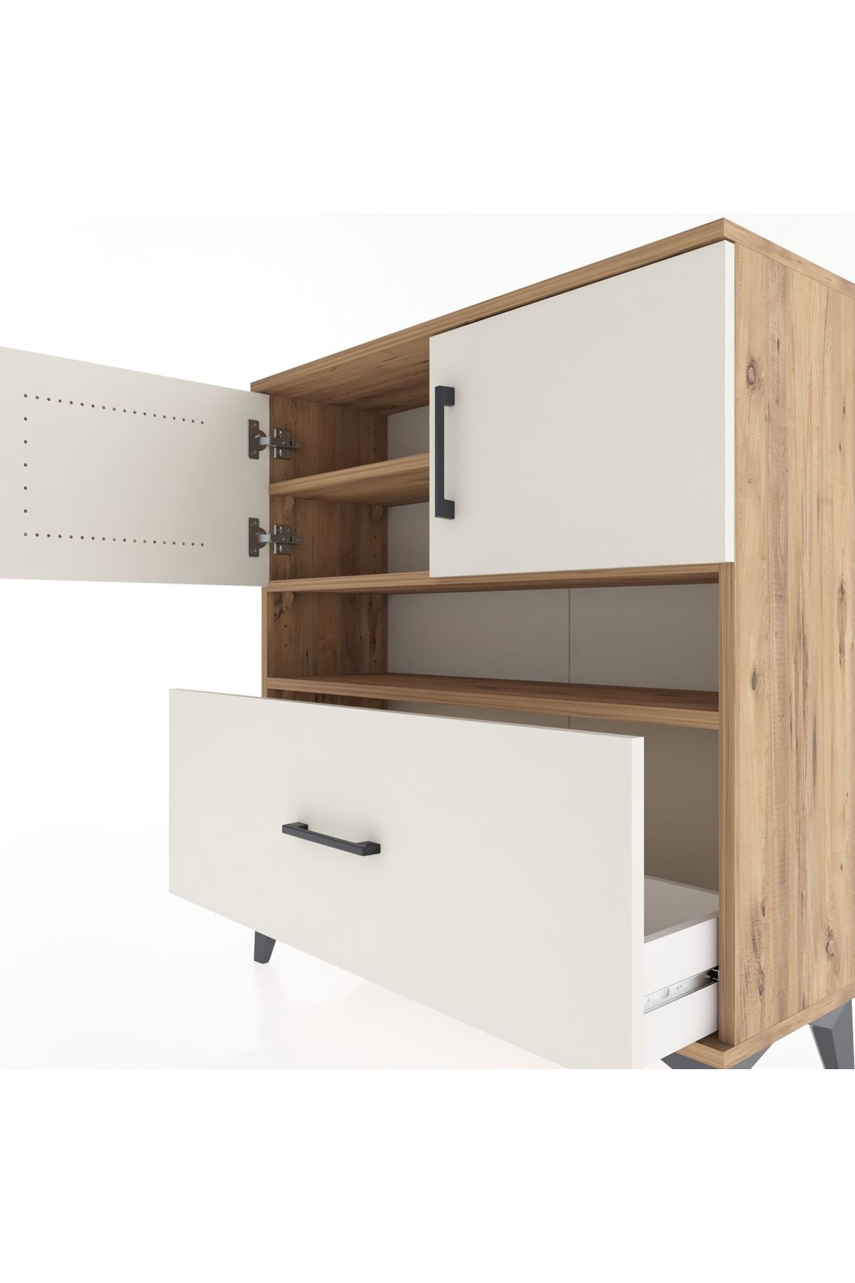 Arges Şifonyer 3 Raflı Tek Çekmeceli 2 Kapaklı 88x30x96 Çam-Aytaşı