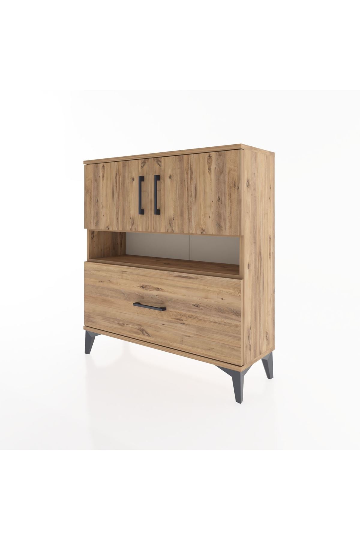 Arges Şifonyer 3 Raflı Tek Çekmeceli 2 Kapaklı 88x30x96 Çam-Çam