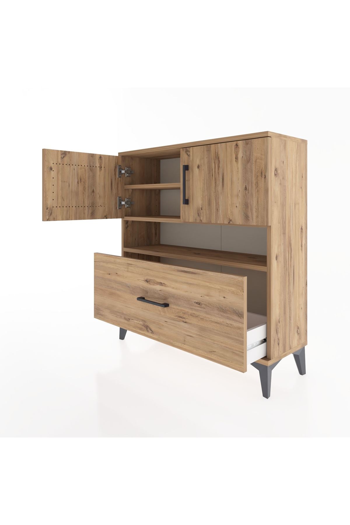 Arges Şifonyer 3 Raflı Tek Çekmeceli 2 Kapaklı 88x30x96 Çam-Çam