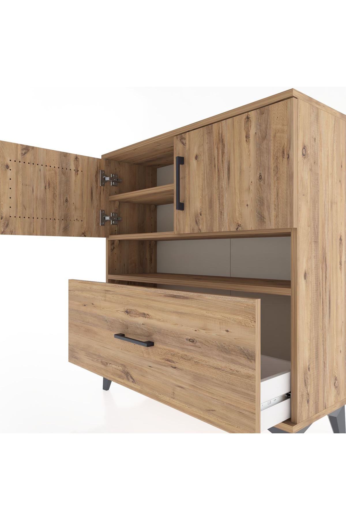 Arges Şifonyer 3 Raflı Tek Çekmeceli 2 Kapaklı 88x30x96 Çam-Çam