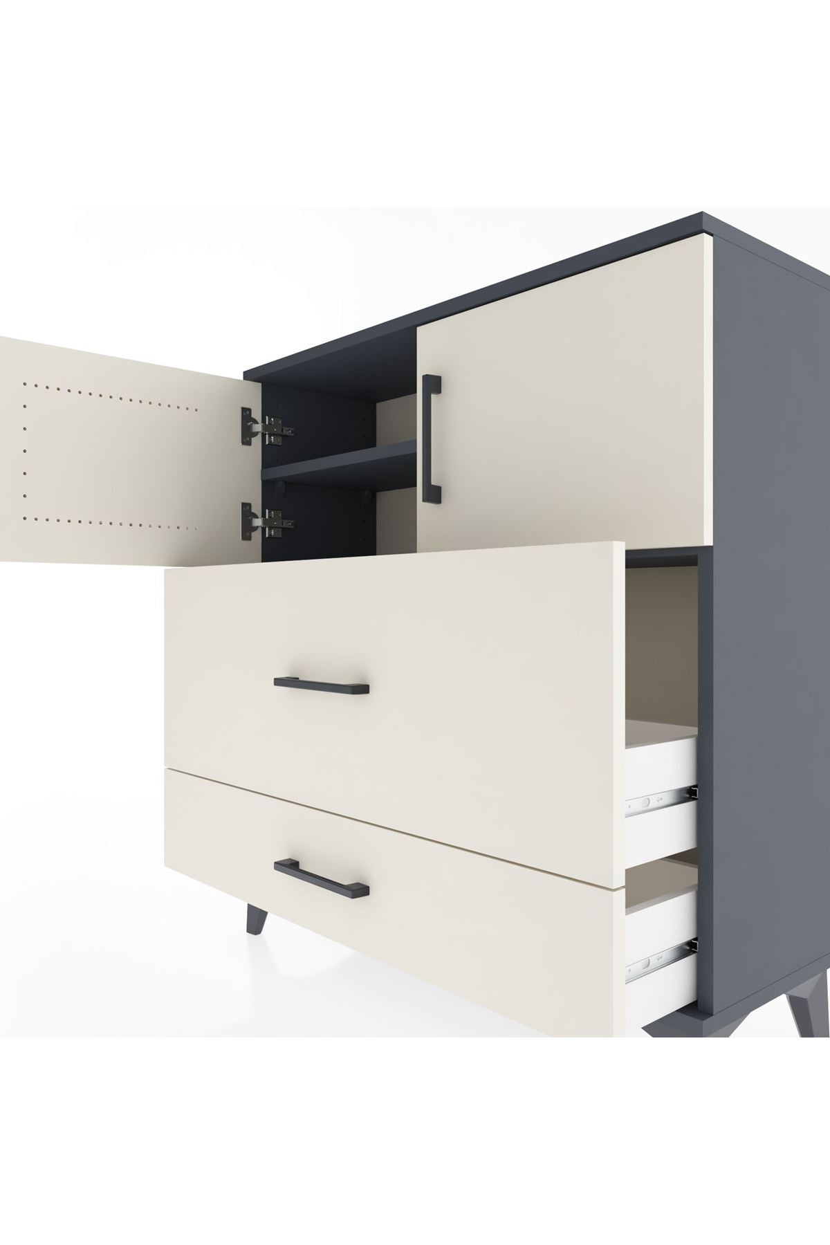 Arges Şifonyer 2 Raflı 2 Çekmeceli 2 Kapaklı 88x30x96 Antrasit-Aytaşı