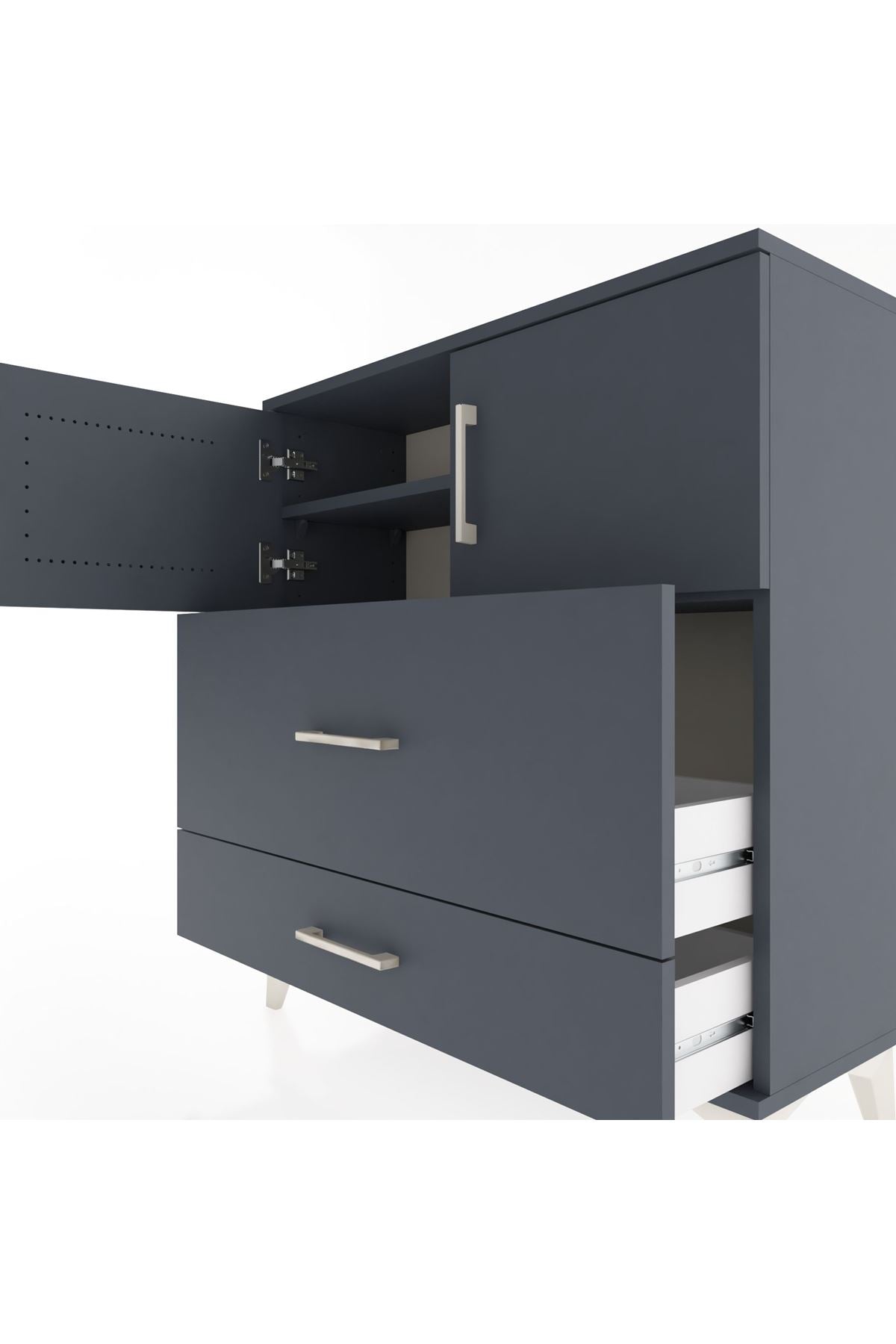 Arges Şifonyer 2 Raflı 2 Çekmeceli 2 Kapaklı 88x30x96 Antrasit-Antrasit