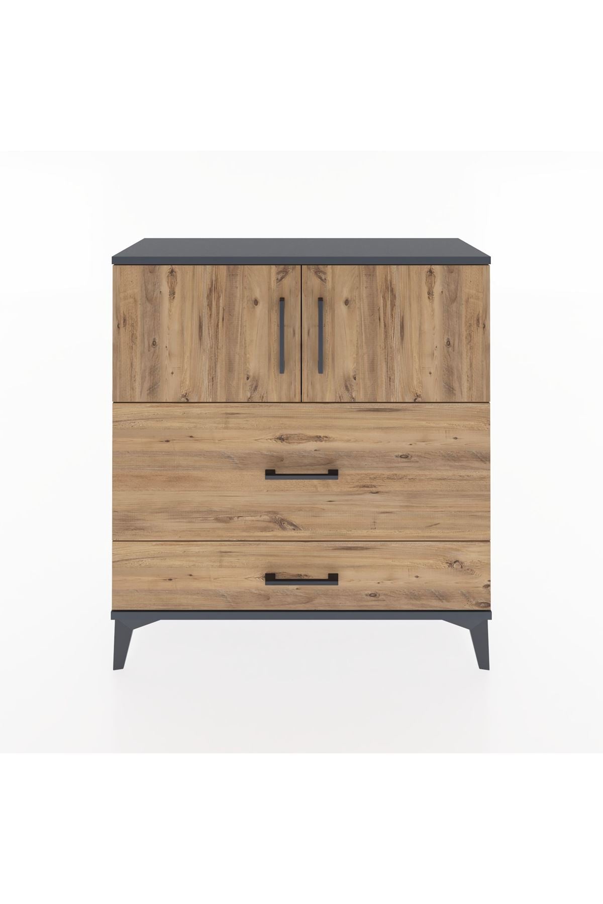 Arges Şifonyer 2 Raflı 2 Çekmeceli 2 Kapaklı 88x30x96 Antrasit-Çam