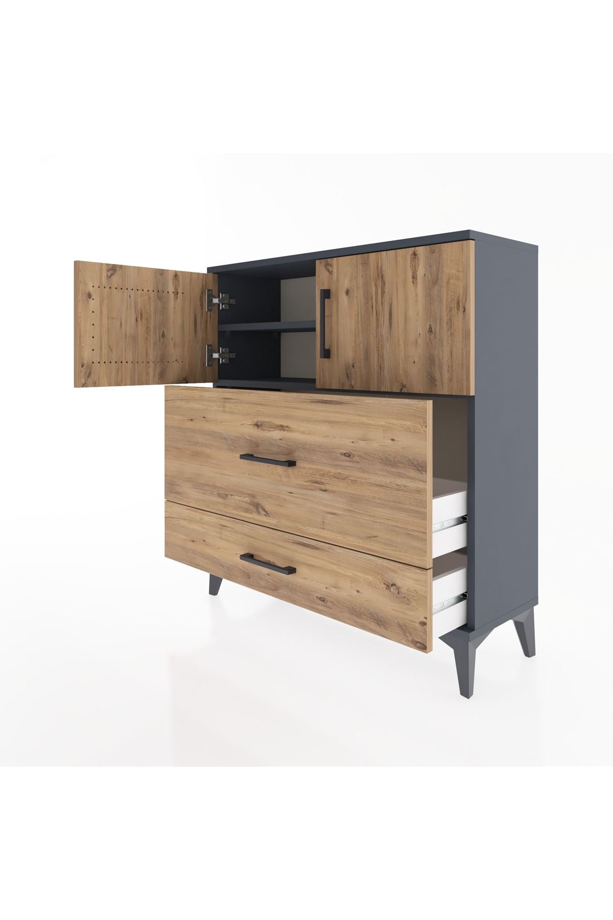 Arges Şifonyer 2 Raflı 2 Çekmeceli 2 Kapaklı 88x30x96 Antrasit-Çam