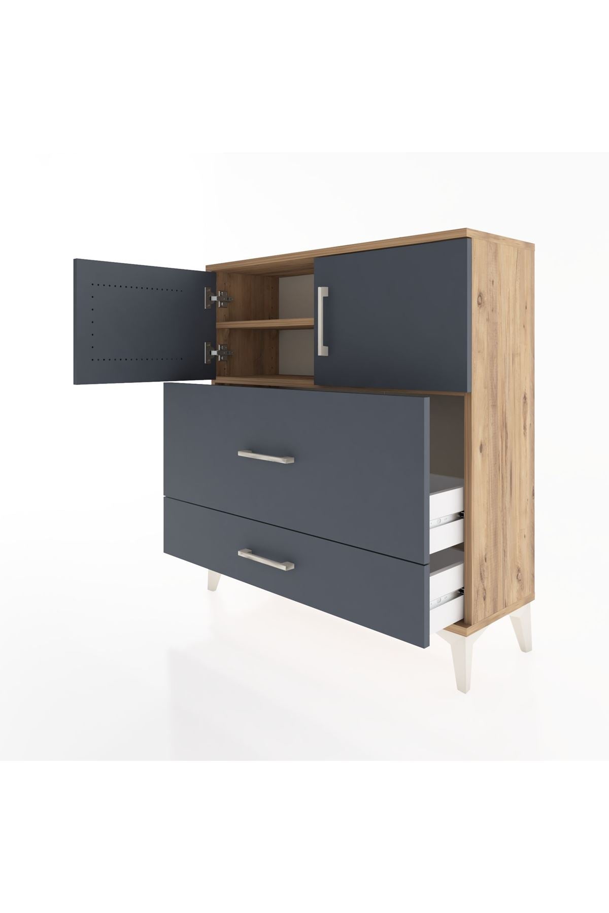 Arges Şifonyer 2 Raflı 2 Çekmeceli 2 Kapaklı 88x30x96 Çam-Antrasit