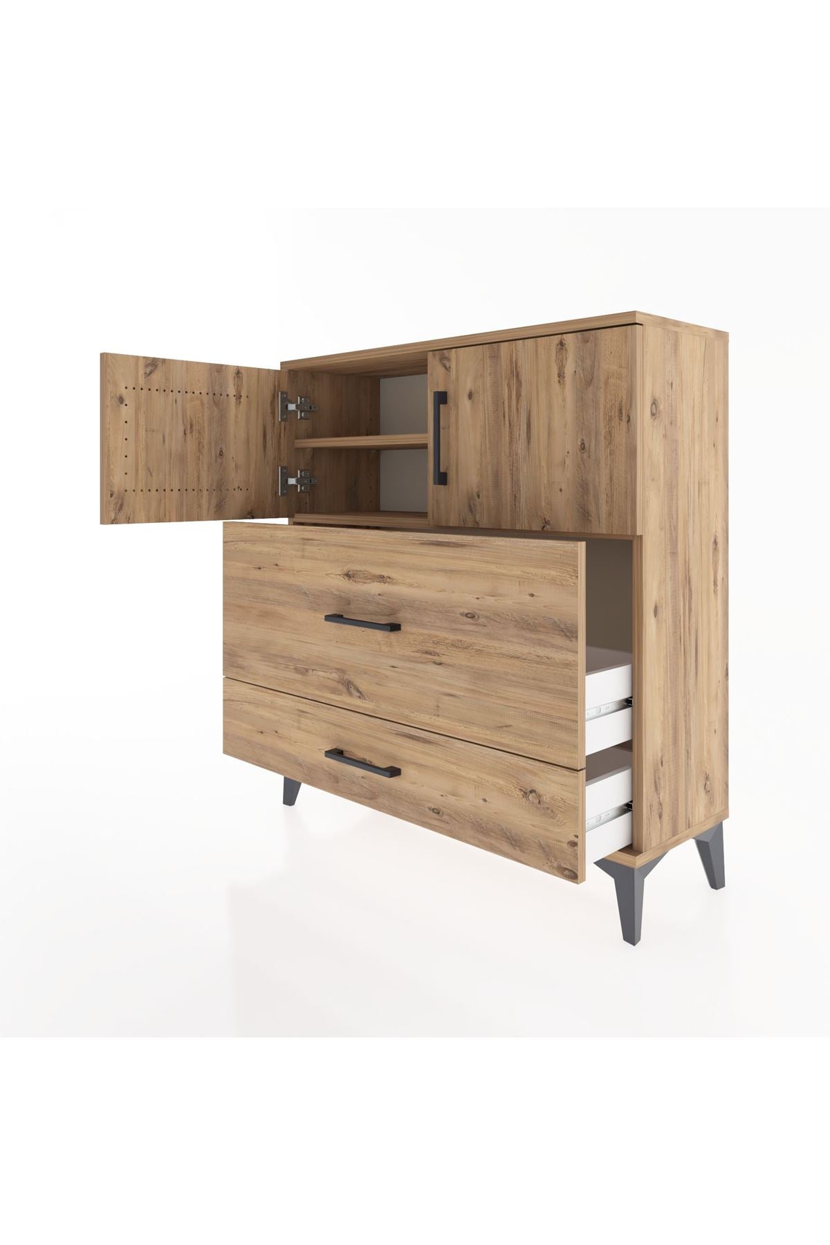 Arges Şifonyer 2 Raflı 2 Çekmeceli 2 Kapaklı 88x30x96 Çam-Çam