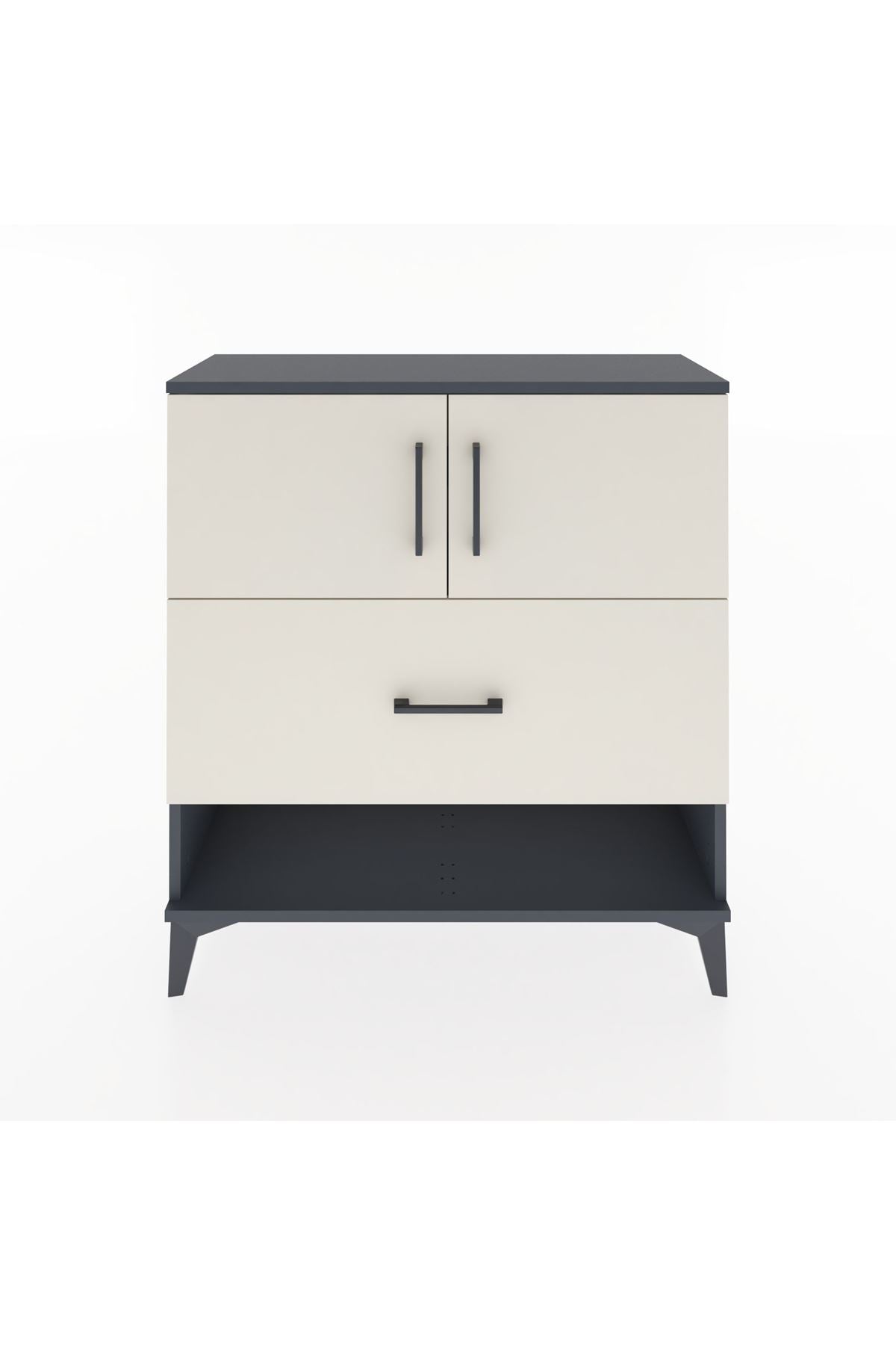 Arges Şifonyer 2 Raflı Tek Çekmeceli 2 Kapaklı 88x30x96 Antrasit-Aytaşı