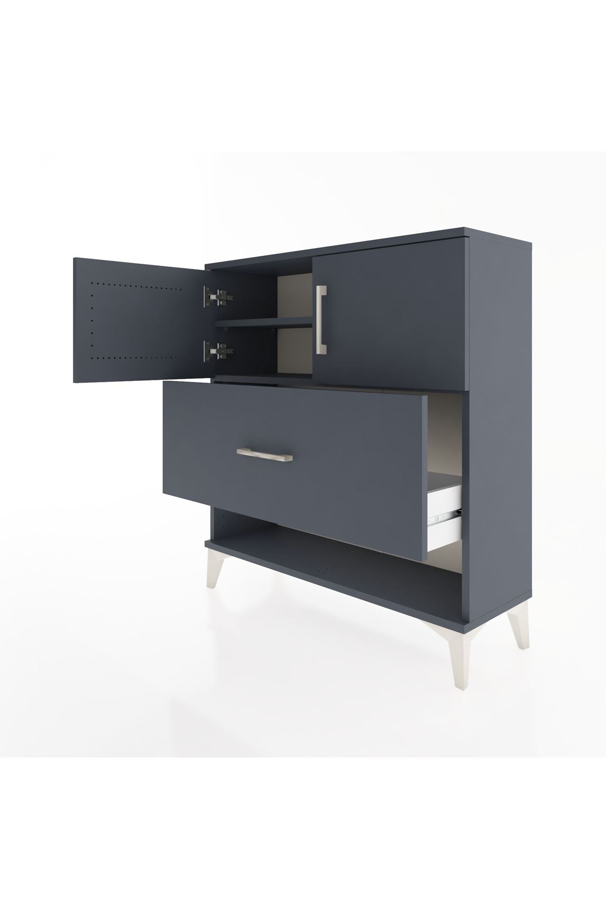 Arges Şifonyer 2 Raflı Tek Çekmeceli 2 Kapaklı 88x30x96 Antrasit-Antrasit