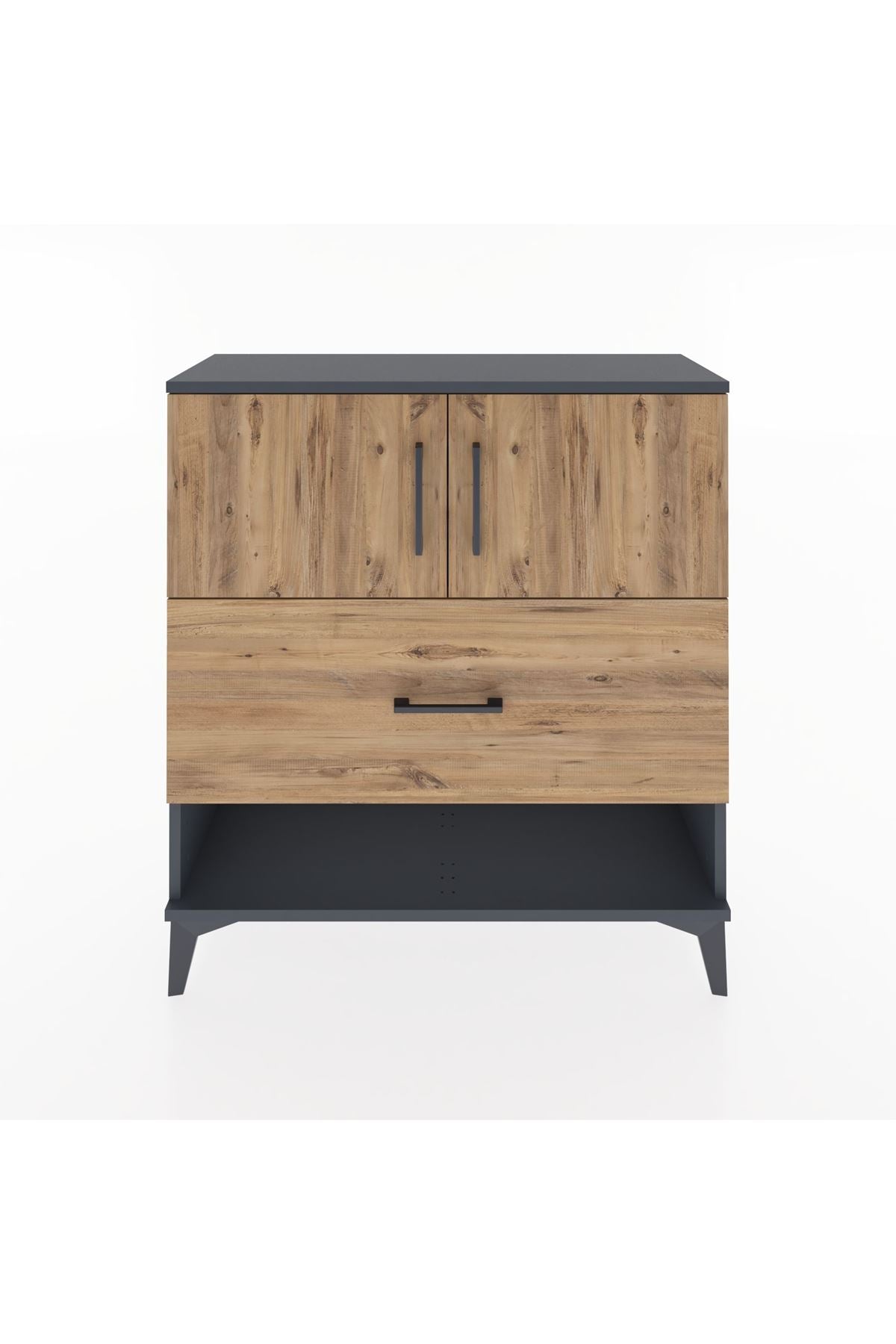 Arges Şifonyer 2 Raflı Tek Çekmeceli 2 Kapaklı 88x30x96 Antrasit-Çam