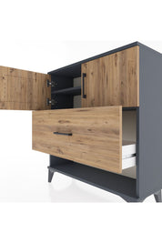 Arges Şifonyer 2 Raflı Tek Çekmeceli 2 Kapaklı 88x30x96 Antrasit-Çam