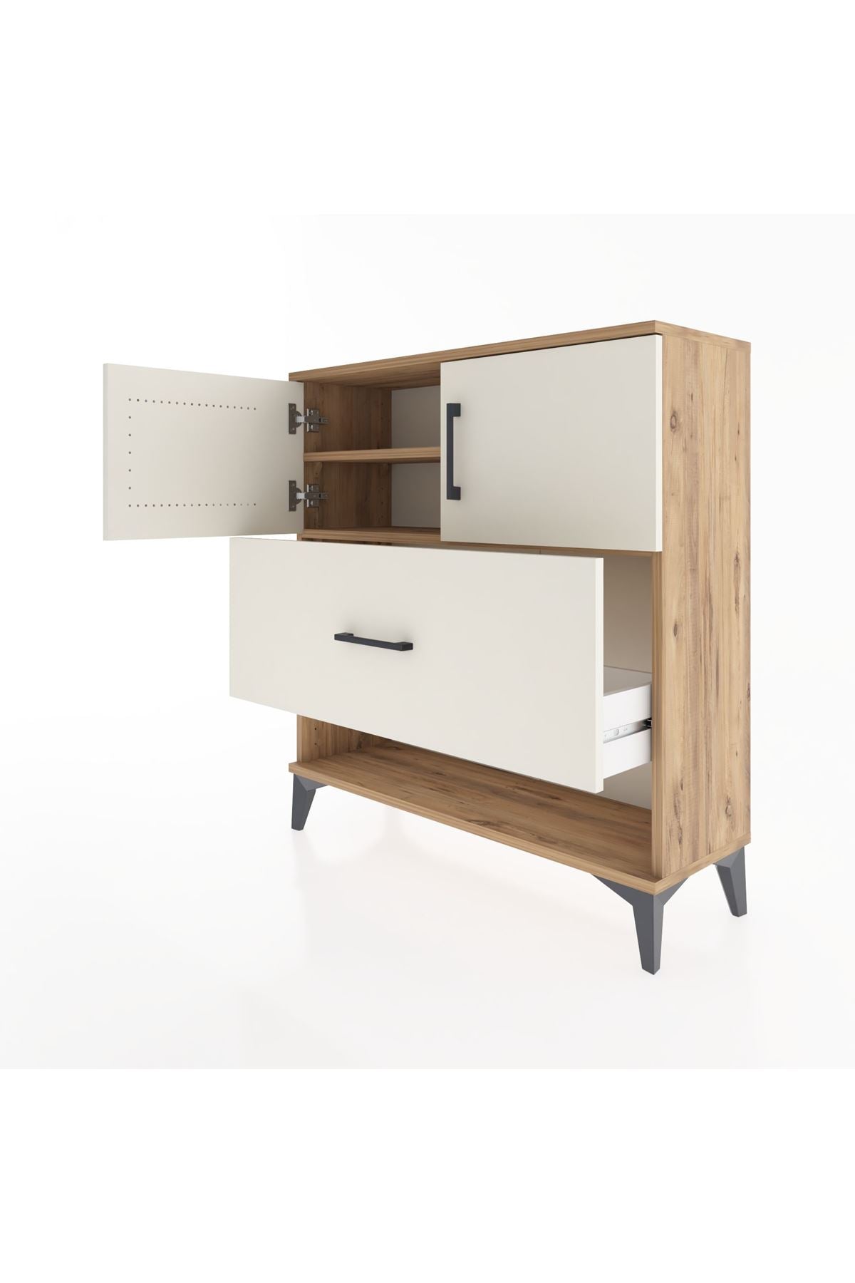 Arges Şifonyer 2 Raflı Tek Çekmeceli 2 Kapaklı 88x30x96 Çam-Aytaşı