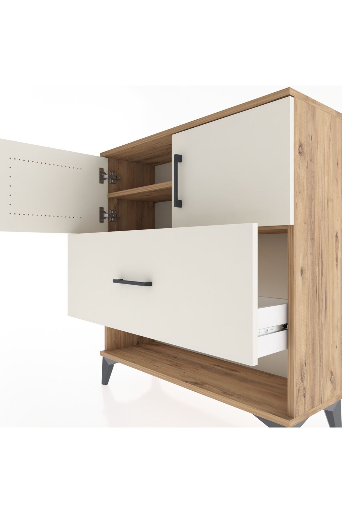 Arges Şifonyer 2 Raflı Tek Çekmeceli 2 Kapaklı 88x30x96 Çam-Aytaşı