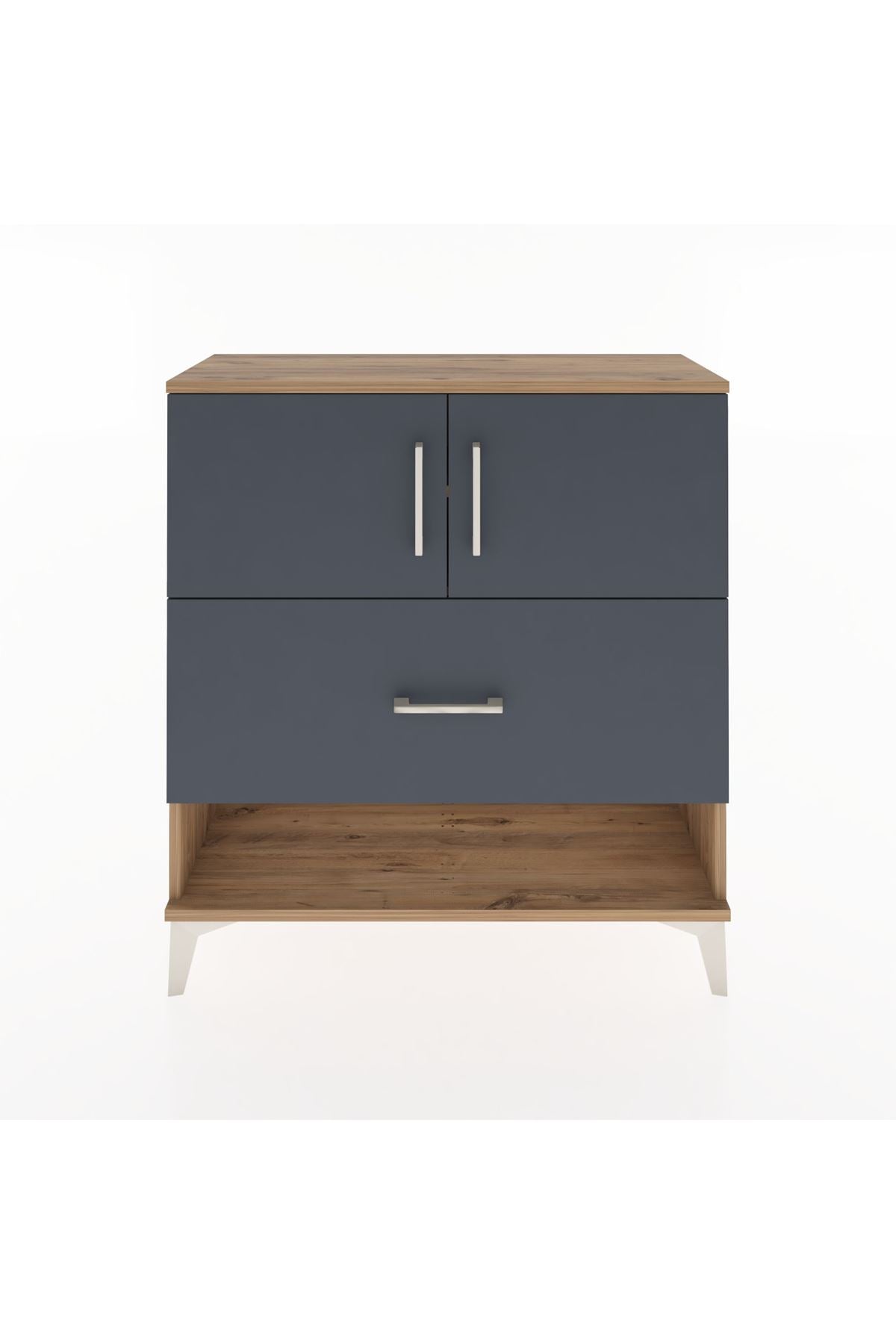 Arges Şifonyer 2 Raflı Tek Çekmeceli 2 Kapaklı 88x30x96 Çam-Antrasit