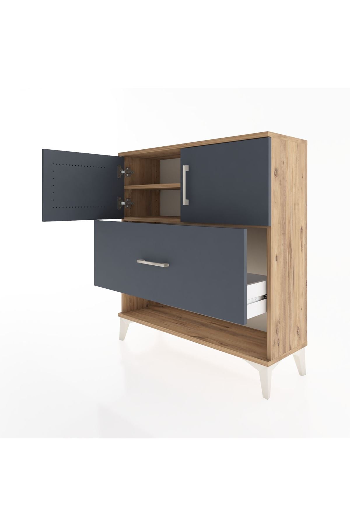 Arges Şifonyer 2 Raflı Tek Çekmeceli 2 Kapaklı 88x30x96 Çam-Antrasit