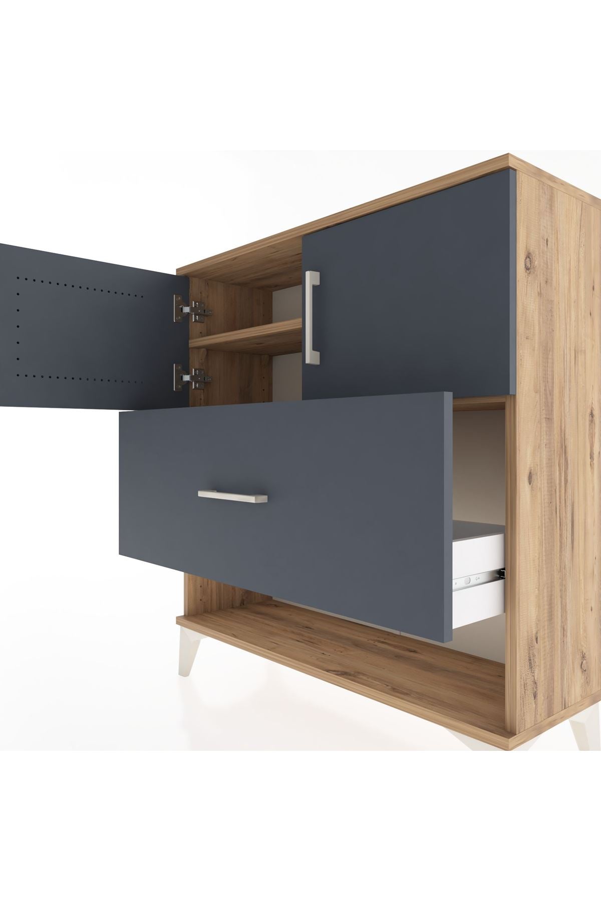 Arges Şifonyer 2 Raflı Tek Çekmeceli 2 Kapaklı 88x30x96 Çam-Antrasit