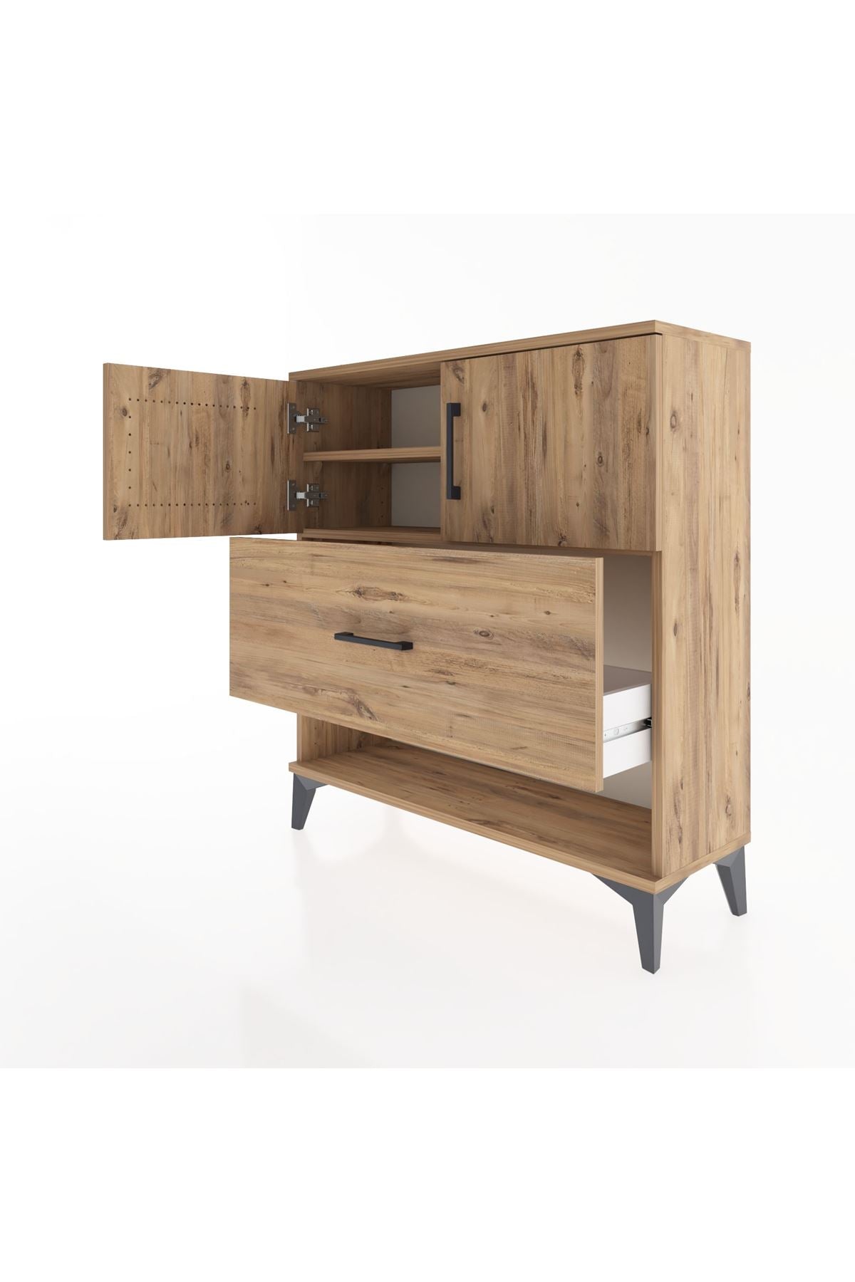 Arges Şifonyer 2 Raflı Tek Çekmeceli 2 Kapaklı 88x30x96 Çam-Çam