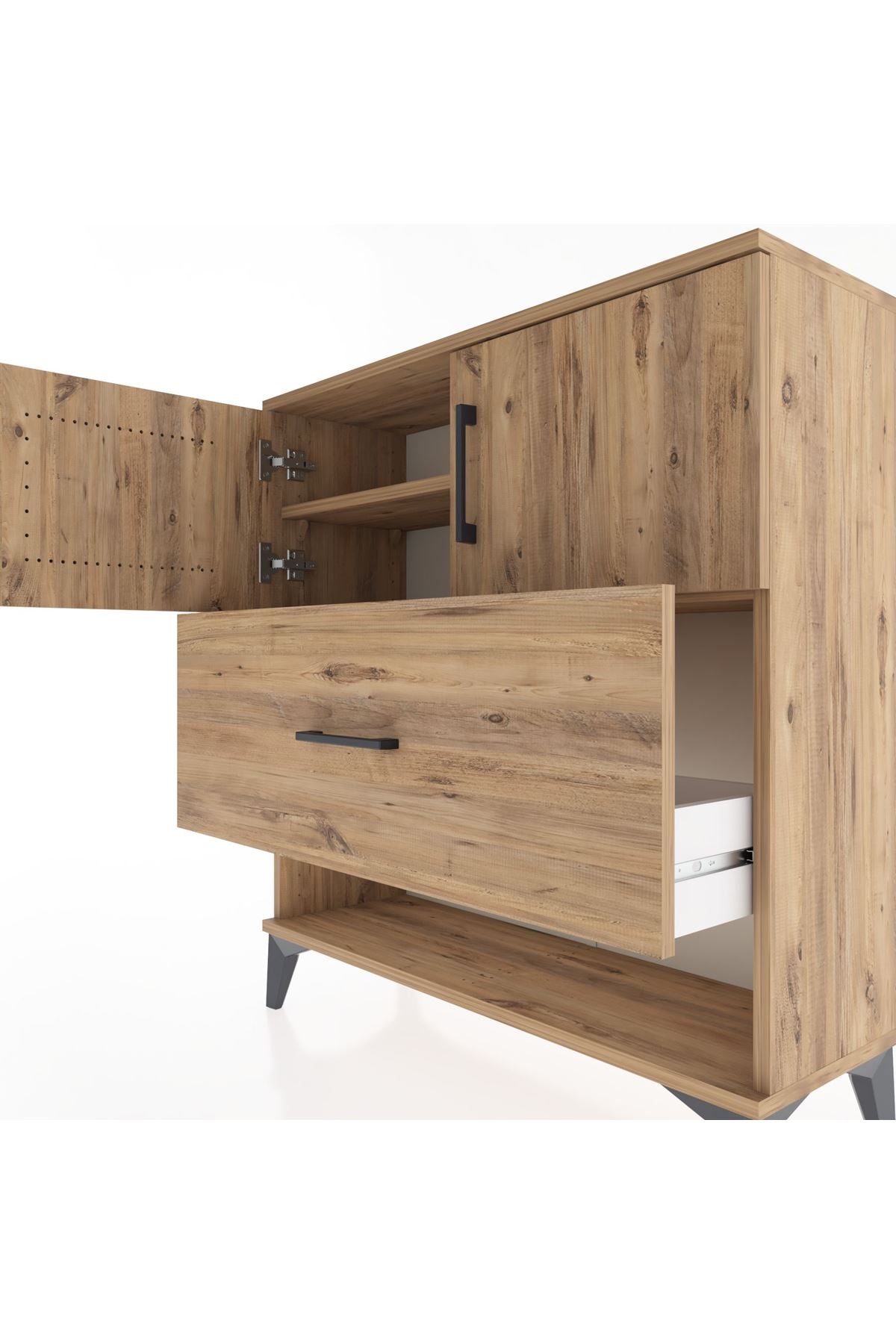 Arges Şifonyer 2 Raflı Tek Çekmeceli 2 Kapaklı 88x30x96 Çam-Çam