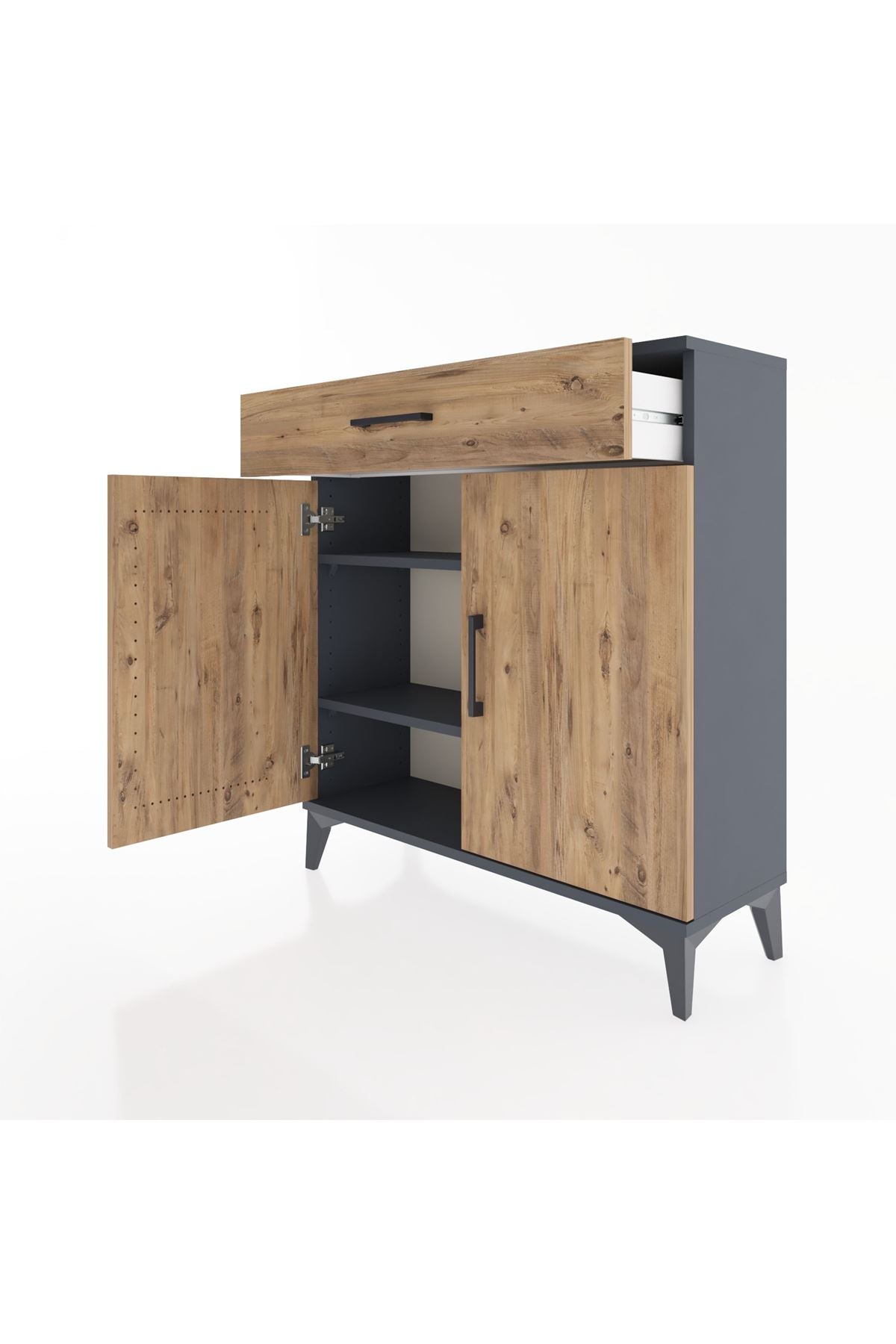 Arges Şifonyer 2 Raflı Tek Çekmeceli 2 Kapaklı 88x30x96 Antrasit-Çam