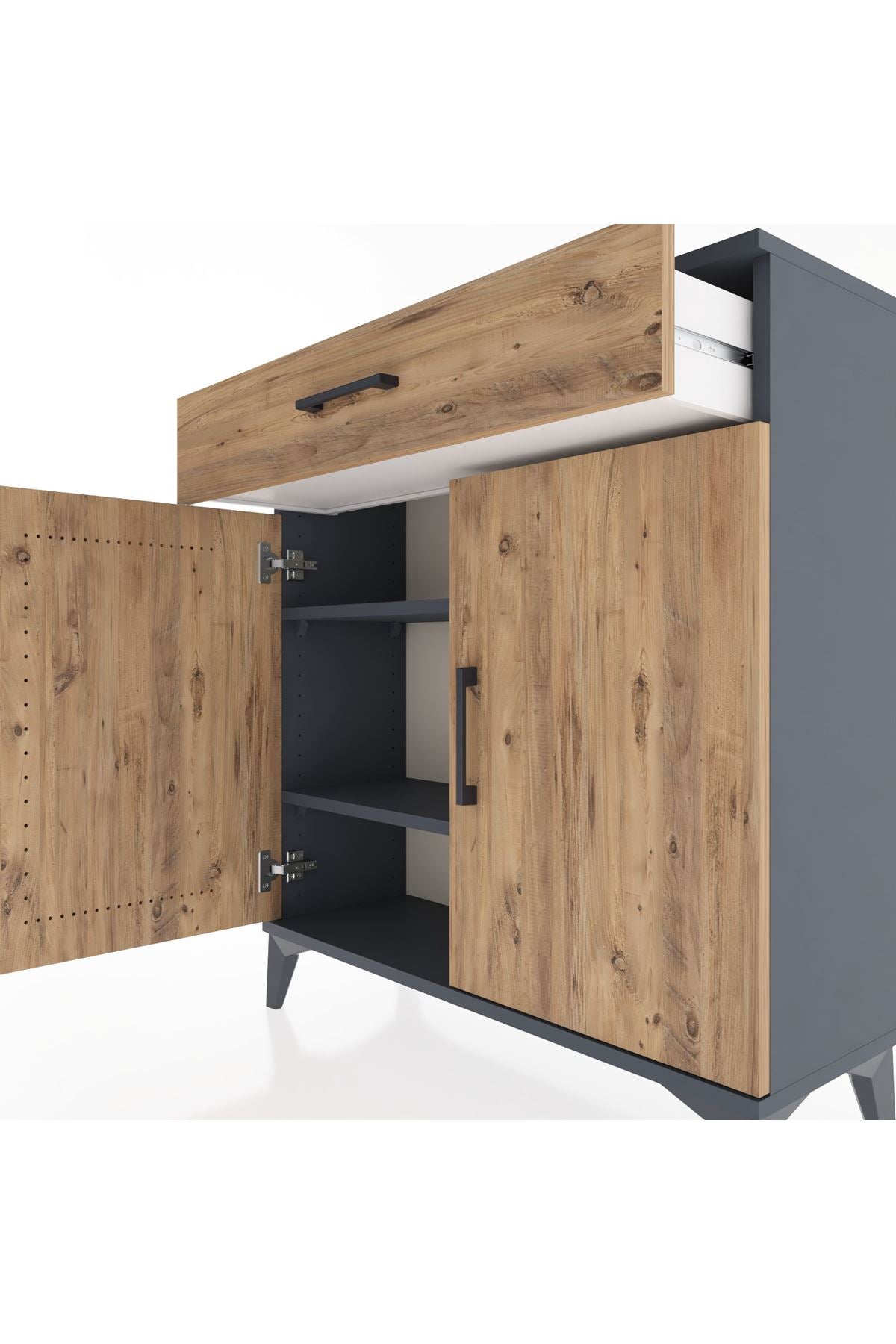 Arges Şifonyer 2 Raflı Tek Çekmeceli 2 Kapaklı 88x30x96 Antrasit-Çam