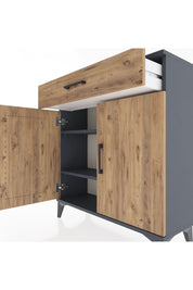 Arges Şifonyer 2 Raflı Tek Çekmeceli 2 Kapaklı 88x30x96 Antrasit-Çam