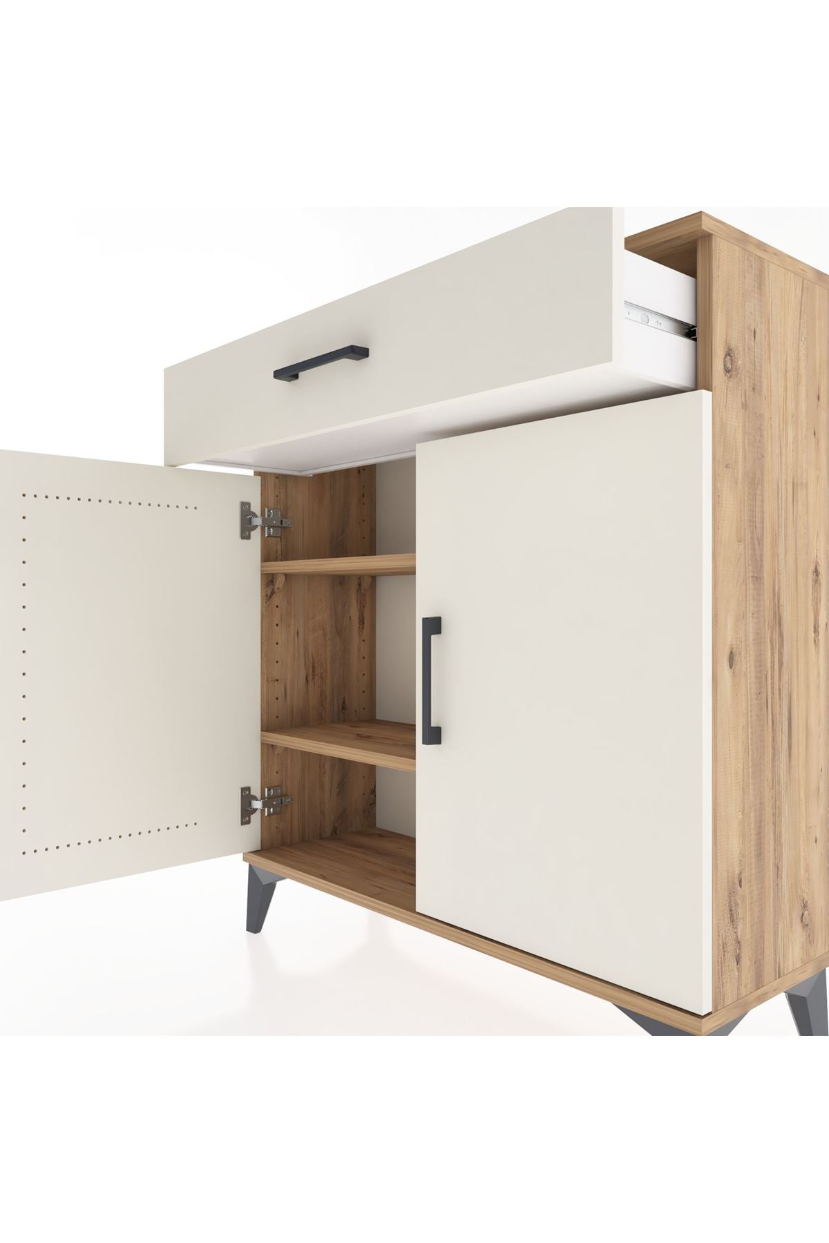 Arges Şifonyer 2 Raflı Tek Çekmeceli 2 Kapaklı 88x30x96 Çam-Aytaşı