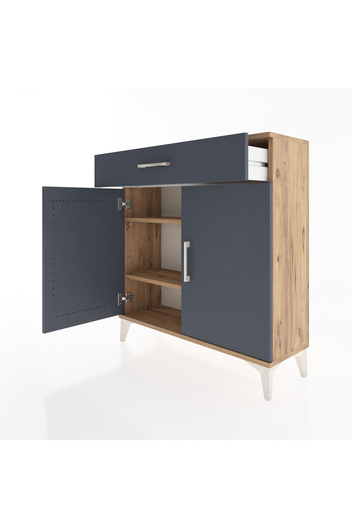 Arges Şifonyer 2 Raflı Tek Çekmeceli 2 Kapaklı 88x30x96 Çam-Antrasit
