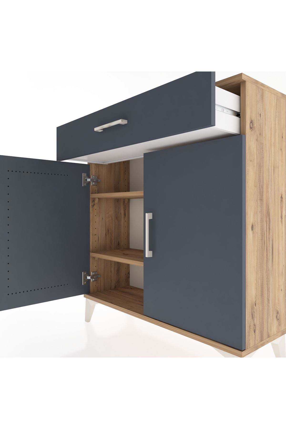 Arges Şifonyer 2 Raflı Tek Çekmeceli 2 Kapaklı 88x30x96 Çam-Antrasit