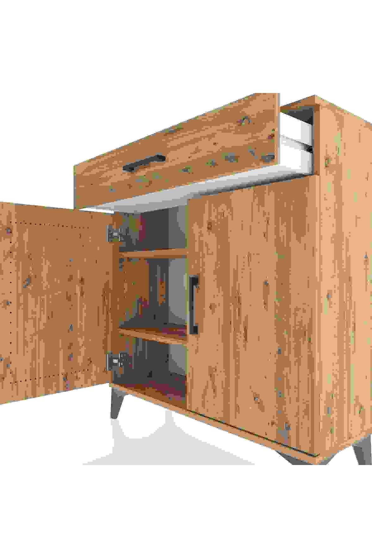 Arges Şifonyer 2 Raflı Tek Çekmeceli 2 Kapaklı 88x30x96 Çam-Çam