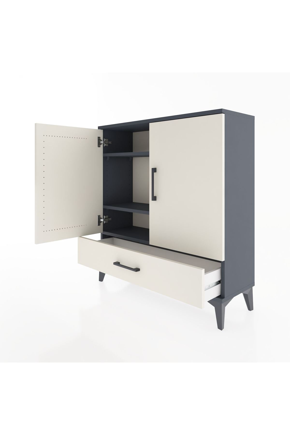 Arges Şifonyer 3 Raflı Tek Çekmeceli 2 Kapaklı 88x30x96 Antrasit-Aytaşı