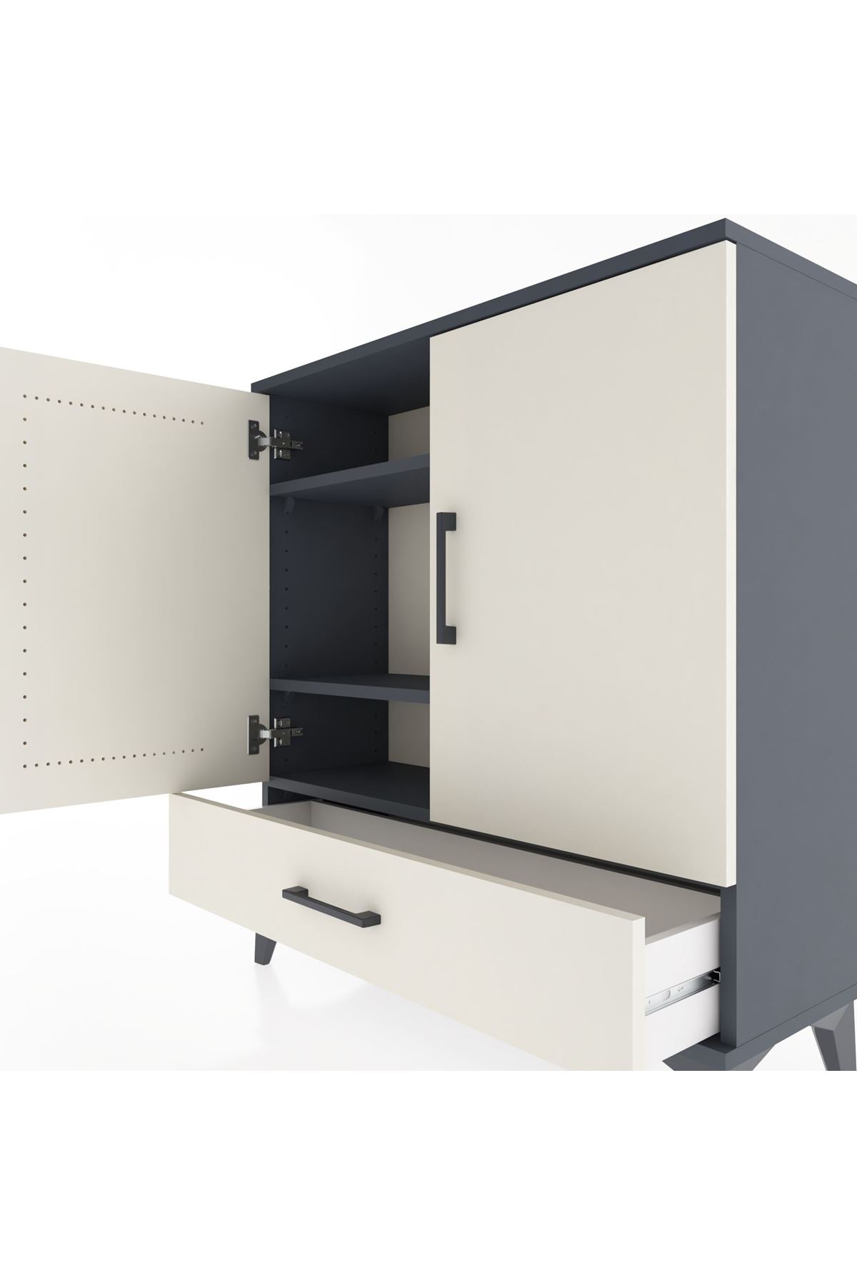 Arges Şifonyer 3 Raflı Tek Çekmeceli 2 Kapaklı 88x30x96 Antrasit-Aytaşı