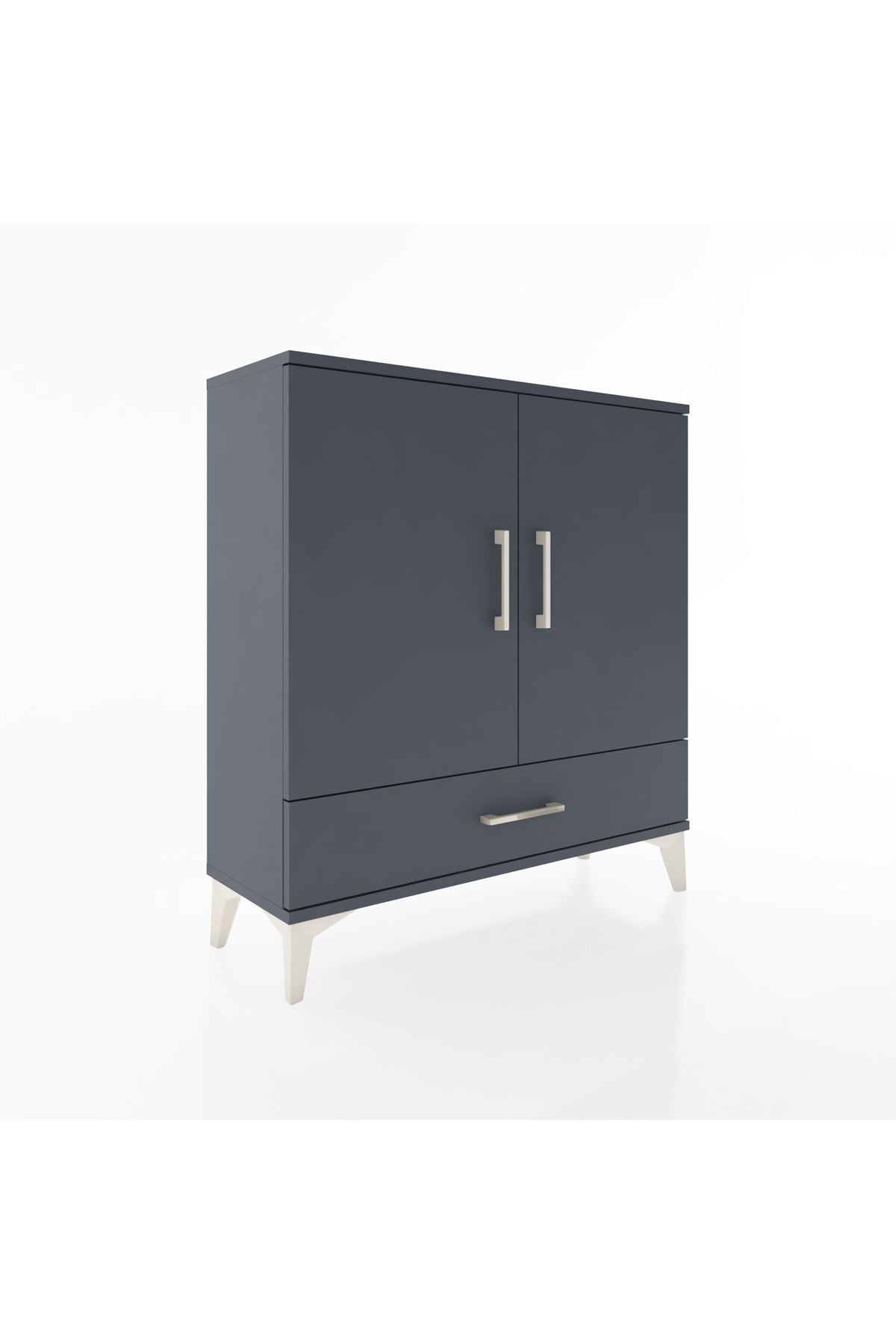 Arges Şifonyer 3 Raflı Tek Çekmeceli 2 Kapaklı 88x30x96 Antrasit-Antrasit