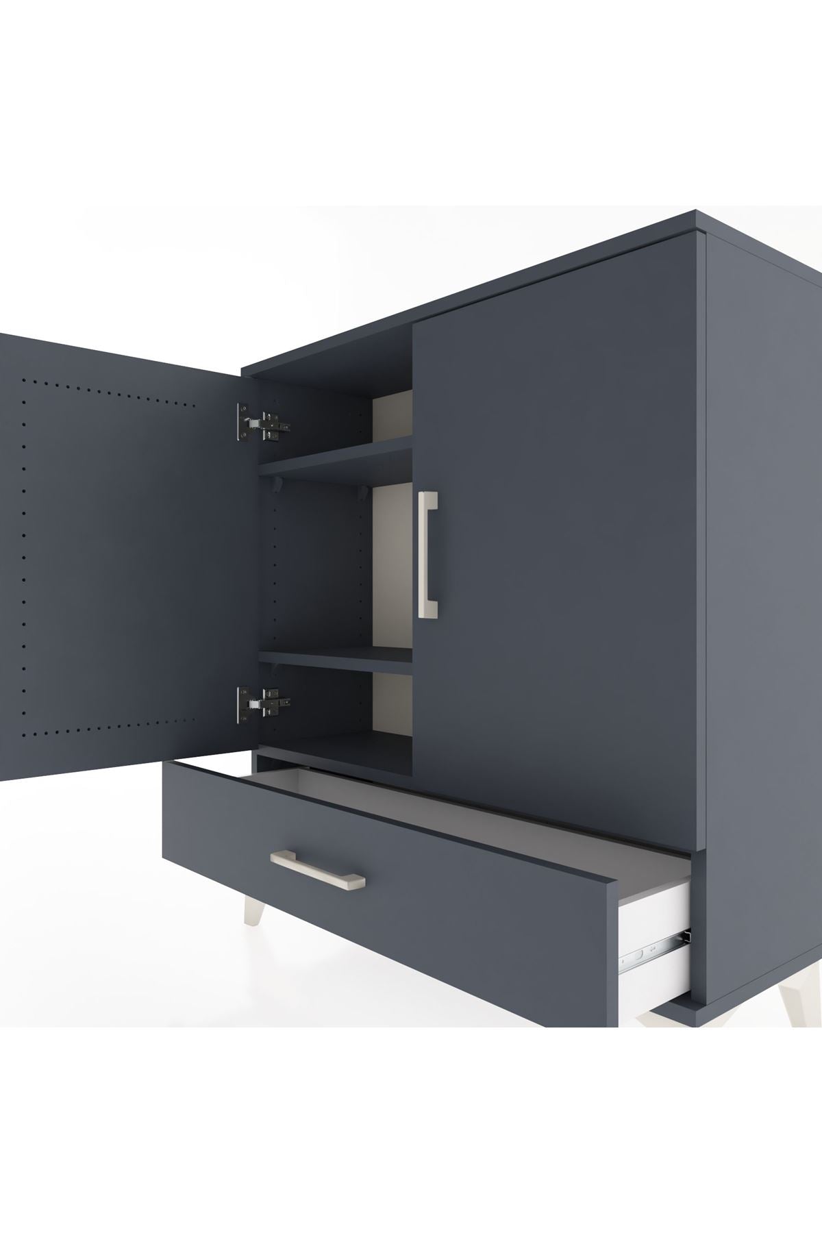 Arges Şifonyer 3 Raflı Tek Çekmeceli 2 Kapaklı 88x30x96 Antrasit-Antrasit