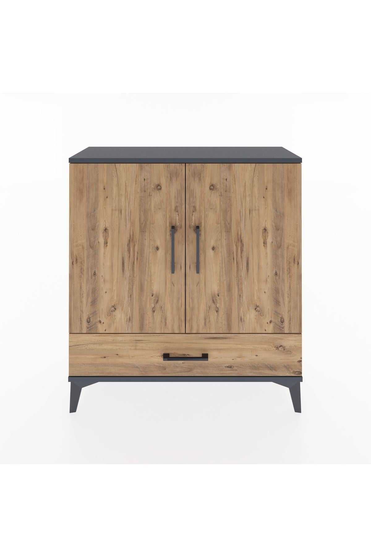 Arges Şifonyer 3 Raflı Tek Çekmeceli 2 Kapaklı 88x30x96 Antrasit-Çam