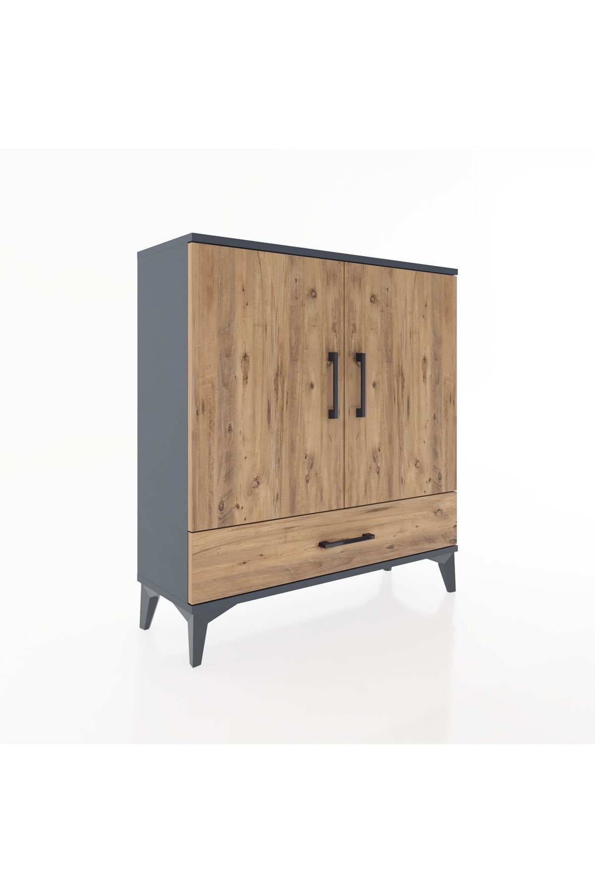 Arges Şifonyer 3 Raflı Tek Çekmeceli 2 Kapaklı 88x30x96 Antrasit-Çam