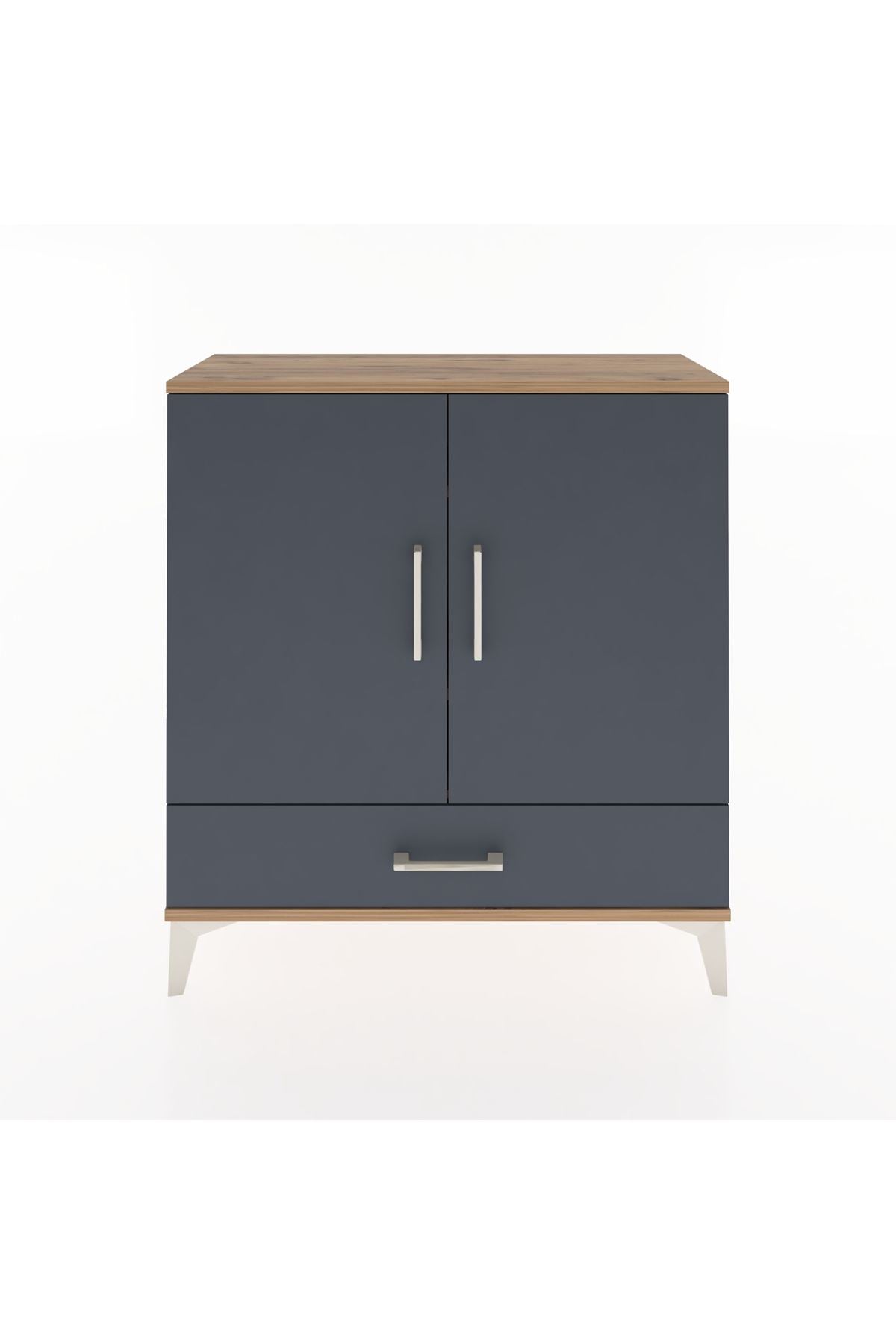 Arges Şifonyer 3 Raflı Tek Çekmeceli 2 Kapaklı 88x30x96 Çam-Antrasit