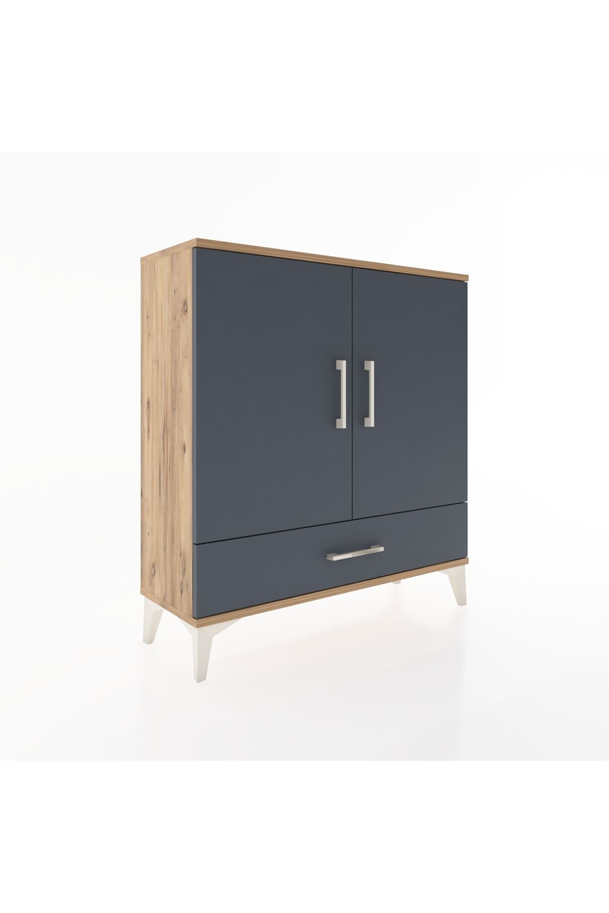 Arges Şifonyer 3 Raflı Tek Çekmeceli 2 Kapaklı 88x30x96 Çam-Antrasit