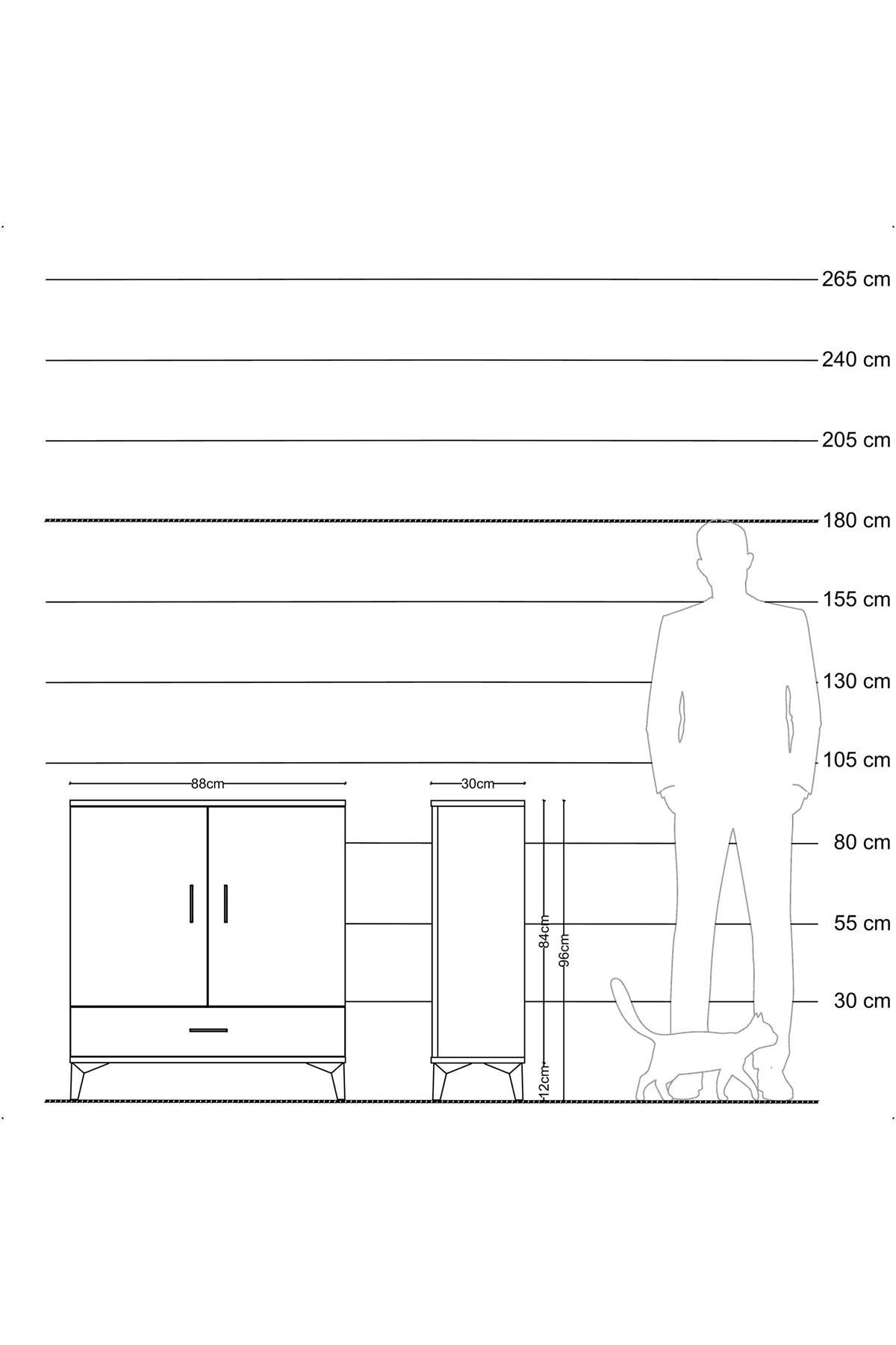 Arges Şifonyer 3 Raflı Tek Çekmeceli 2 Kapaklı 88x30x96 Çam-Antrasit